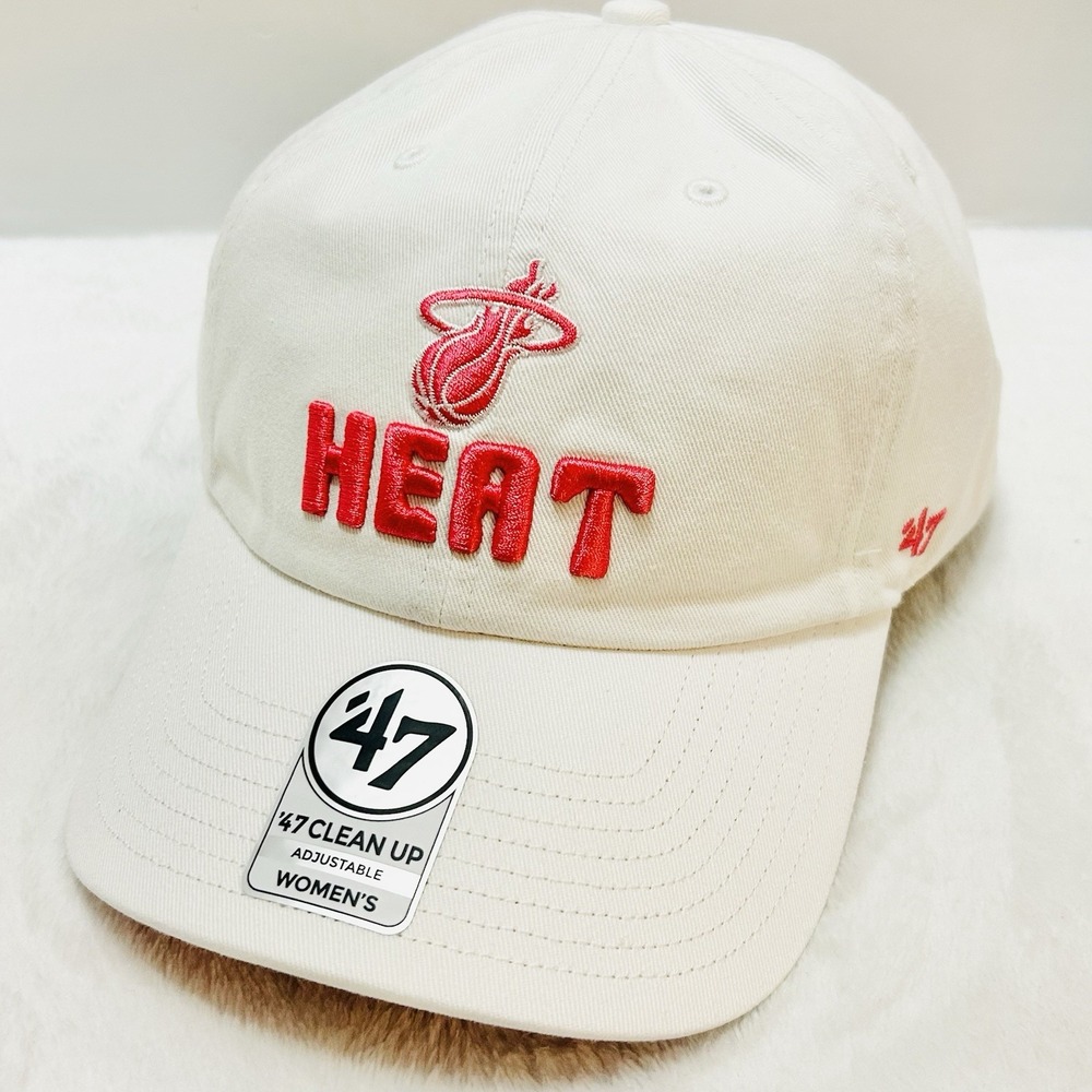 '47 Brand Miami Heat Luminance Women's Clean Up Hat Cap Adjustable White NBA‎